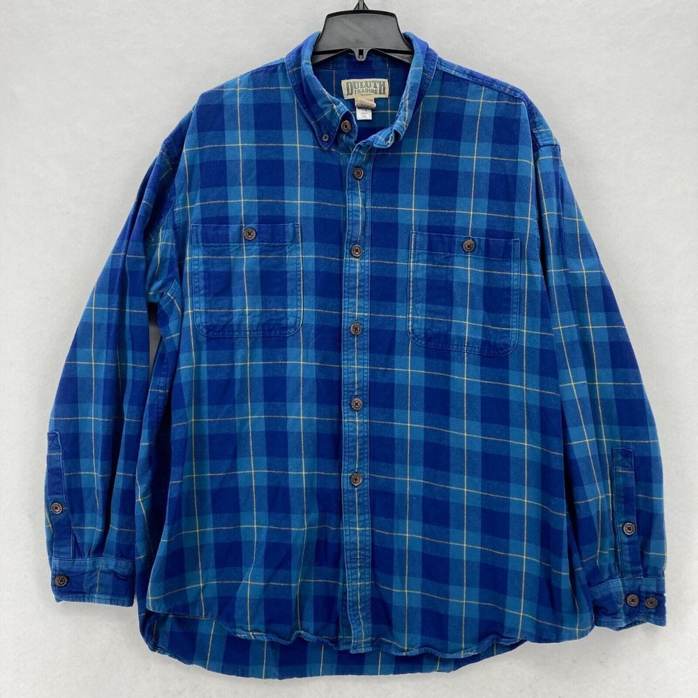 Duluth Men's Free Swingin Flannel‎ Relaxed Fit Shirt XL Blue Plaid Button Down